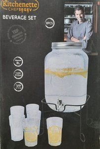 סט לימונדה מיכל שתיה זכוכית 8 ליטר + 6 כוסות של השף SEGEV סט לימונדה מיכל שתיה זכוכית 8 ליטר + 6 כוסות של השף SEGEV